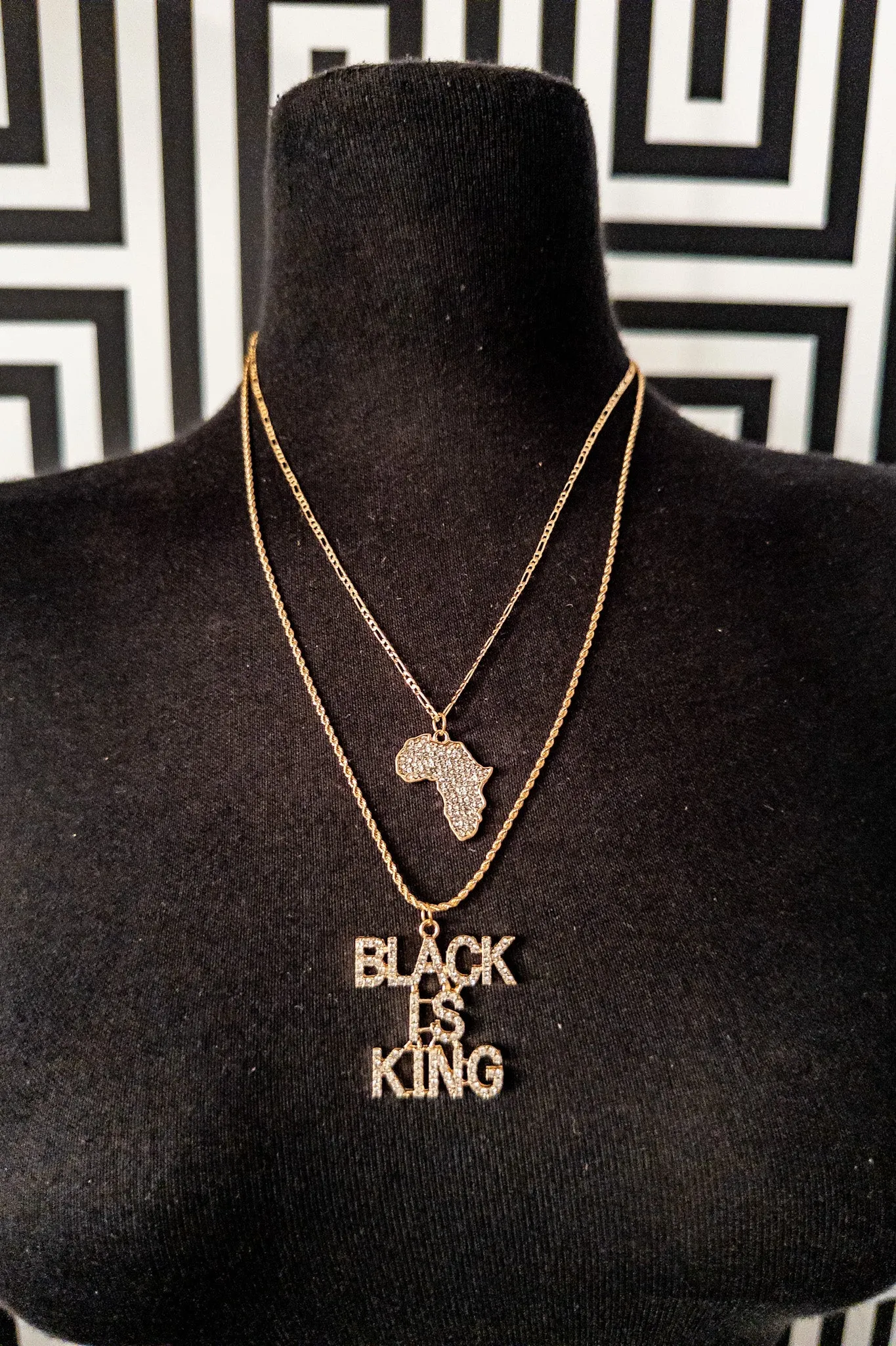 Black is king and Africa Map double Necklace Set