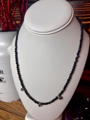 Black Spinel & Tourmalinated Quartz Teardrop Necklace