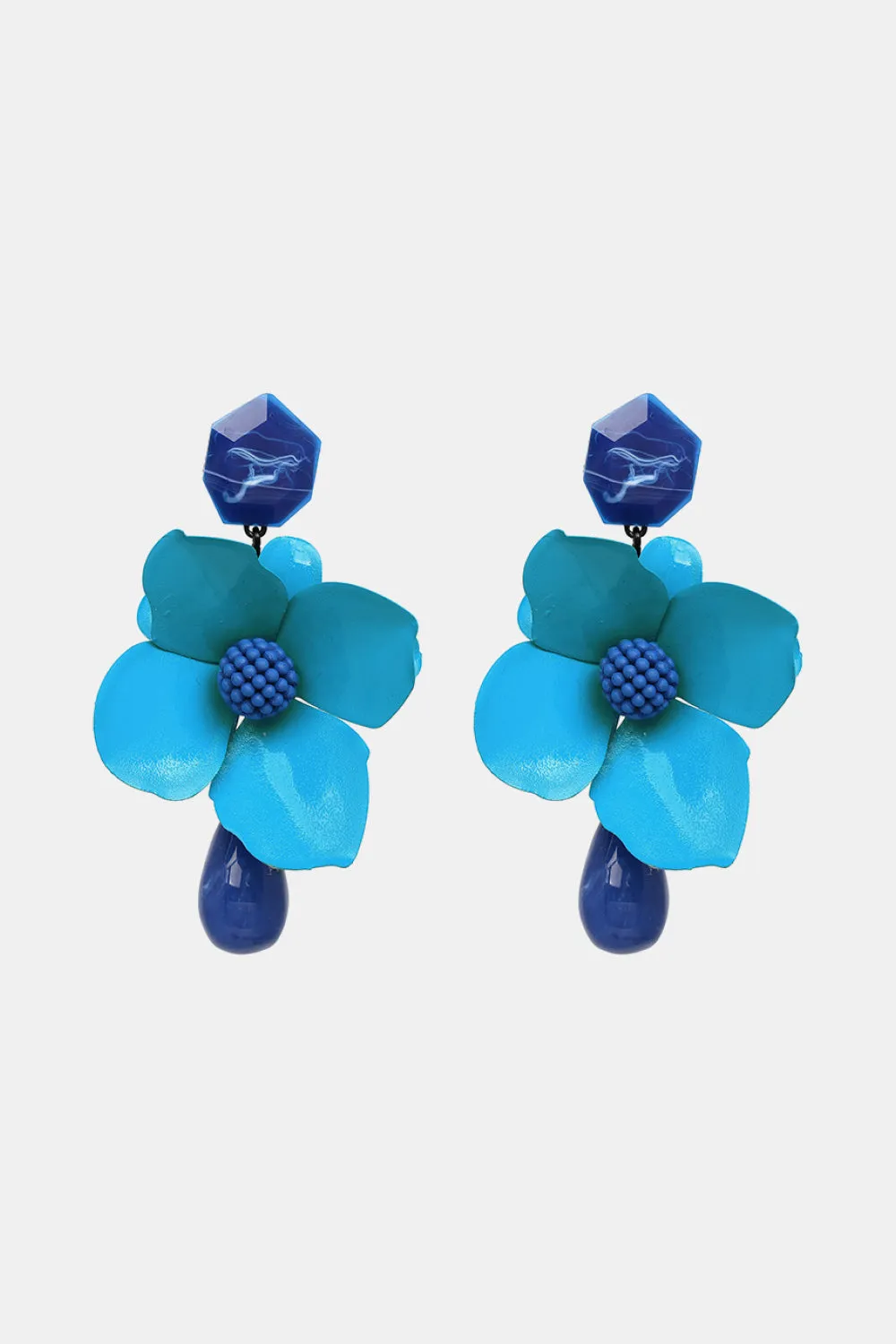 Blossom Flower Teardrop Resin Dangle Earrings - Modern Style