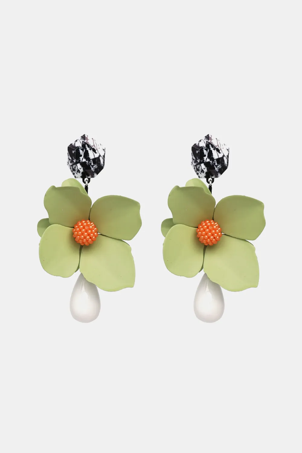 Blossom Flower Teardrop Resin Dangle Earrings - Modern Style