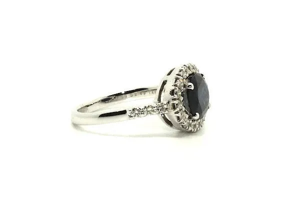 Blue Sapphire And Diamond Halo Ring Ad No.1047