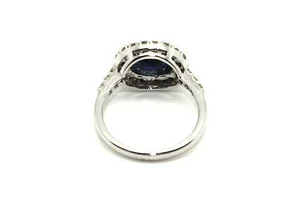 Blue Sapphire And Diamond Halo Ring Ad No.1047