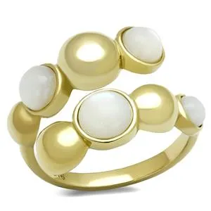 CJE3090 Wholesale Women's Stainless Steel IP Gold Aurora Borealis Semi-Precious Coral Minimal Bubble Ring
