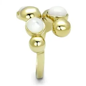 CJE3090 Wholesale Women's Stainless Steel IP Gold Aurora Borealis Semi-Precious Coral Minimal Bubble Ring