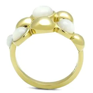 CJE3090 Wholesale Women's Stainless Steel IP Gold Aurora Borealis Semi-Precious Coral Minimal Bubble Ring