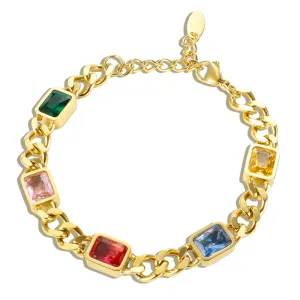 Colored Cube Square Zirconia Deluxe Stainless Steel Bracelet Classic Grinding Chain