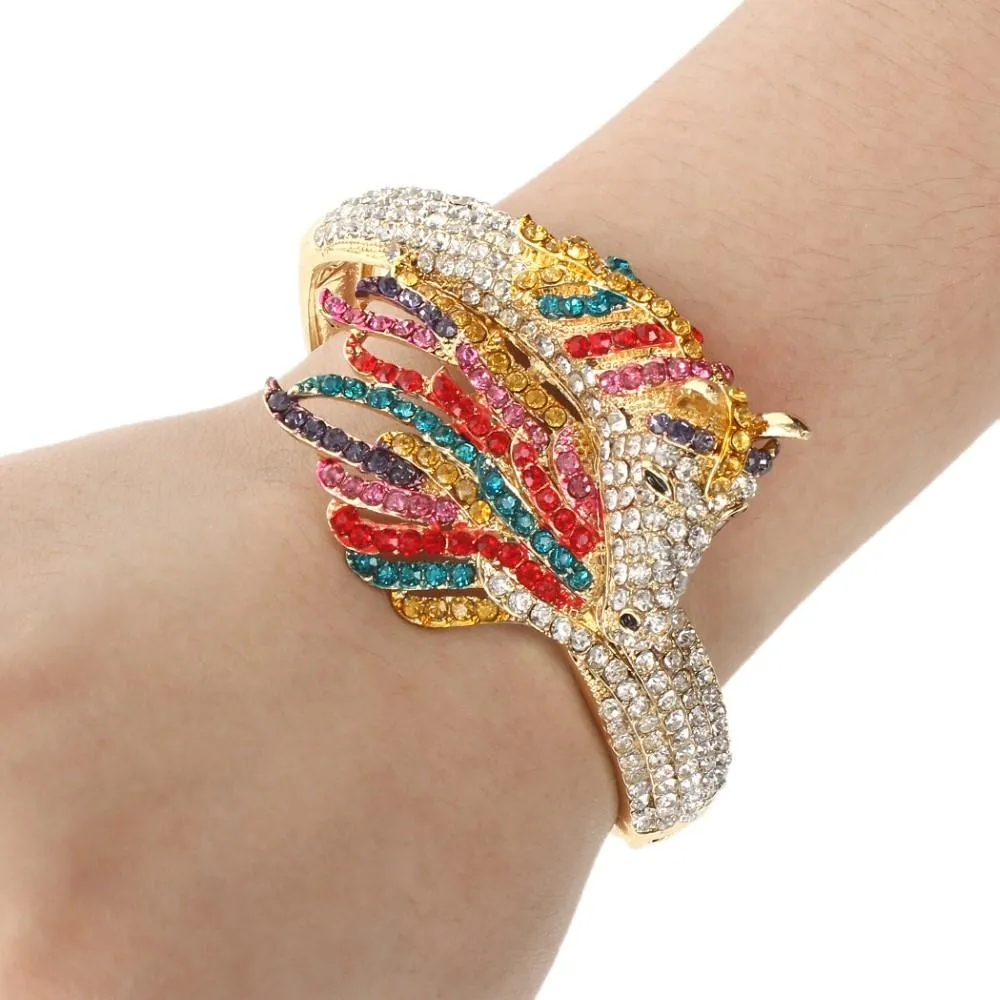 Colorful Gold Tone Austrian Crystal Horse Bridal Bangle