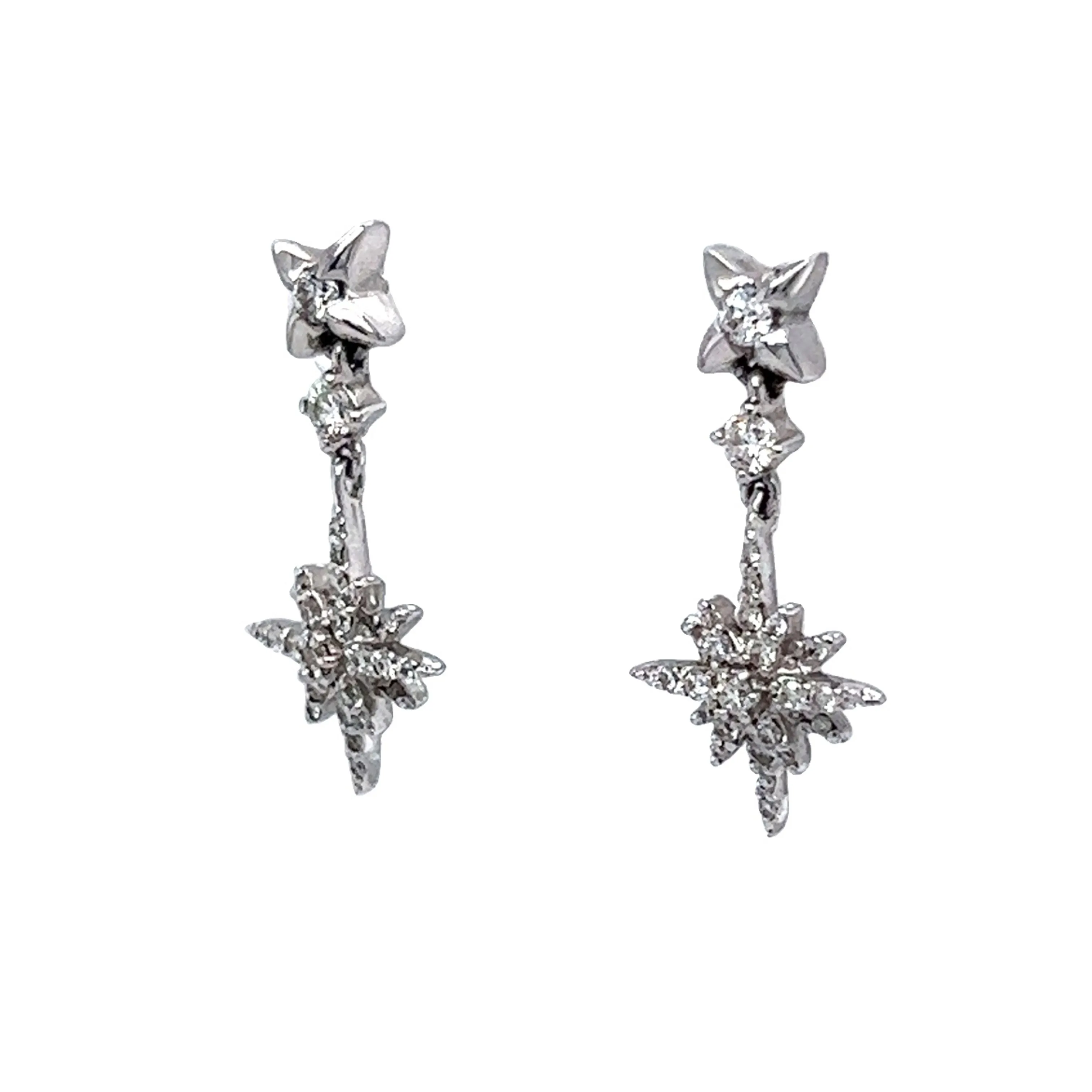 Dangle Drop Earrings Modern .31 Round Brilliant Cut Diamonds in 18k White Gold