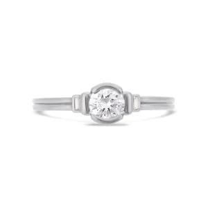 Deco brilliant cut solitaire diamond ring in white gold