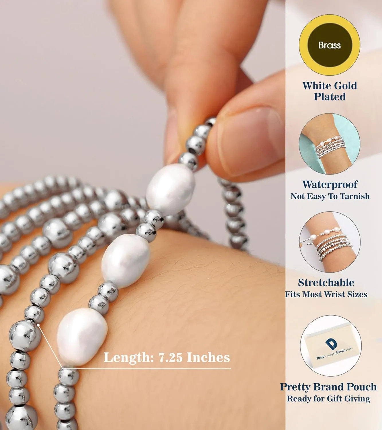 doubgood Gold Bracelets for Women, Stackable Jewelry Sets, 5 Piece Beaded Ball Bracelet Gifts for Valentines Mother's Day Christmas Birthday