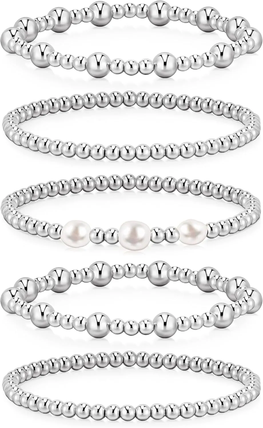 doubgood Gold Bracelets for Women, Stackable Jewelry Sets, 5 Piece Beaded Ball Bracelet Gifts for Valentines Mother's Day Christmas Birthday