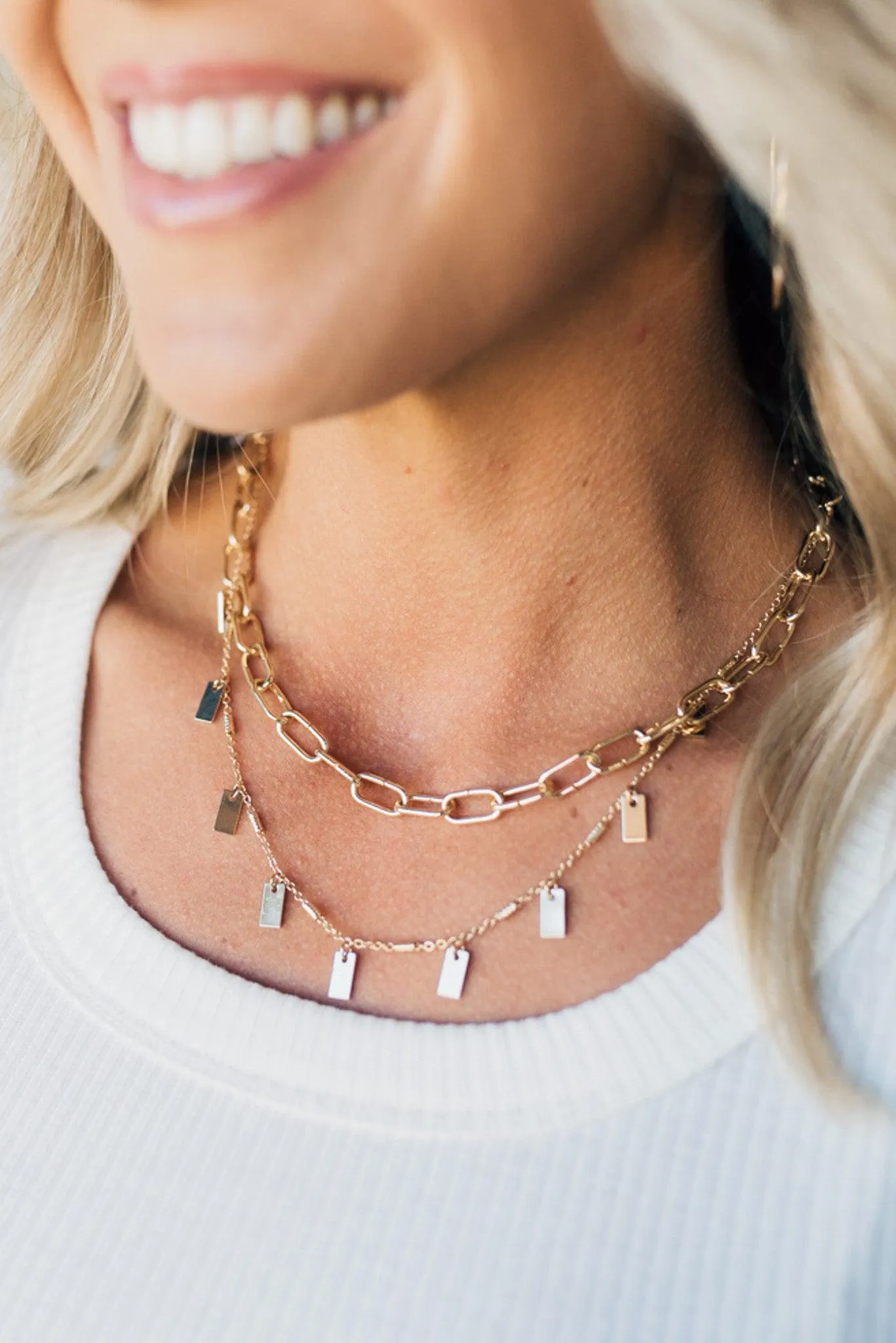 Double Row Tag Charm Necklace