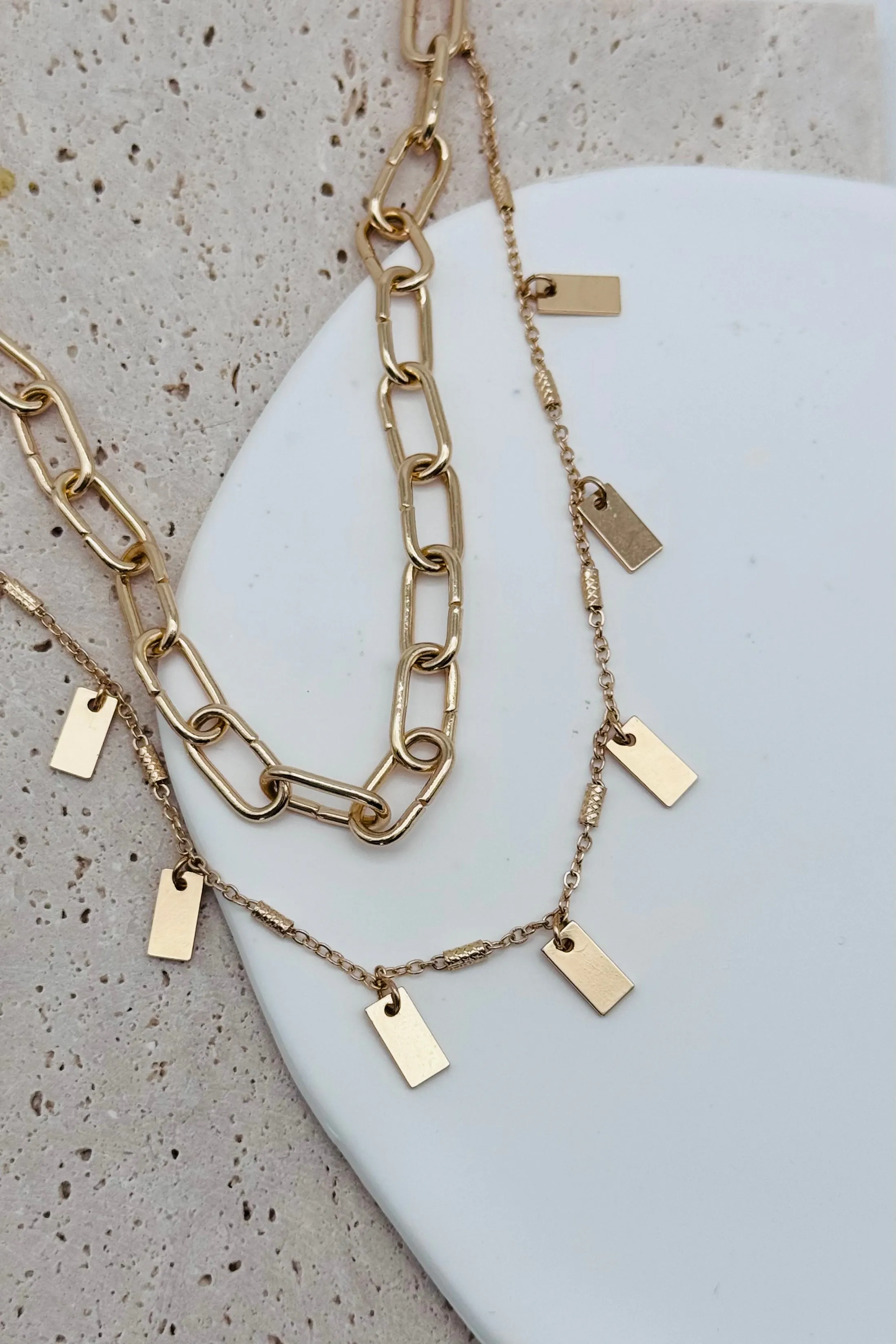 Double Row Tag Charm Necklace