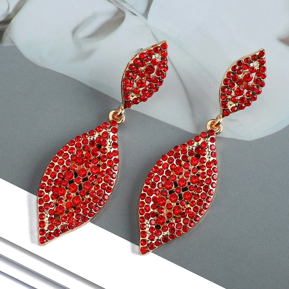 Fashion Double Rhomb Metal Inlay Colorful Crystal Dangle Earrings For Women