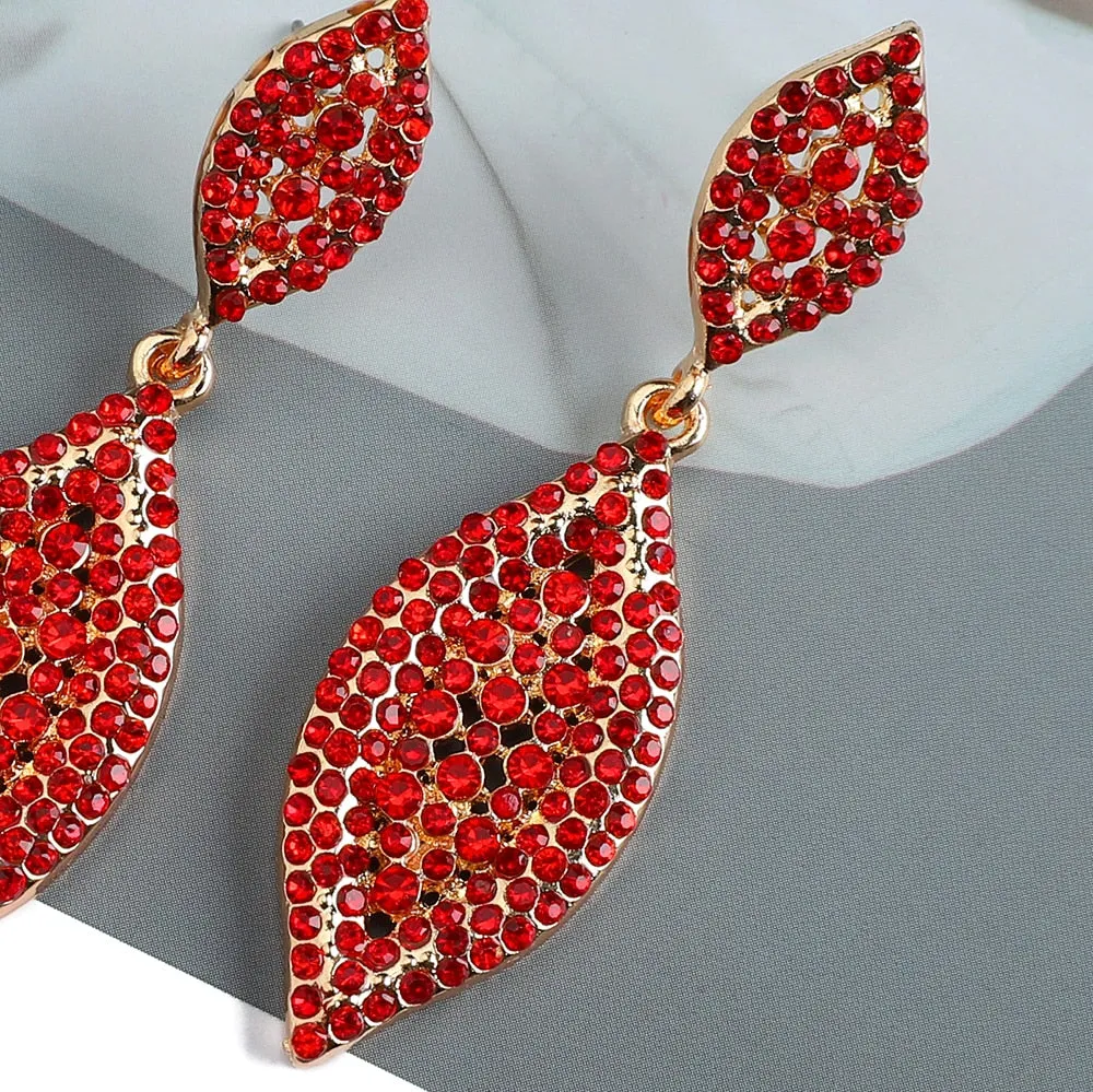 Fashion Double Rhomb Metal Inlay Colorful Crystal Dangle Earrings For Women
