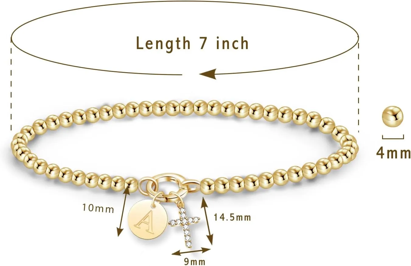 Free bird Charm Bracelets for Women Bead Bracelets Cross Bracelet 14K Initial Jewelry