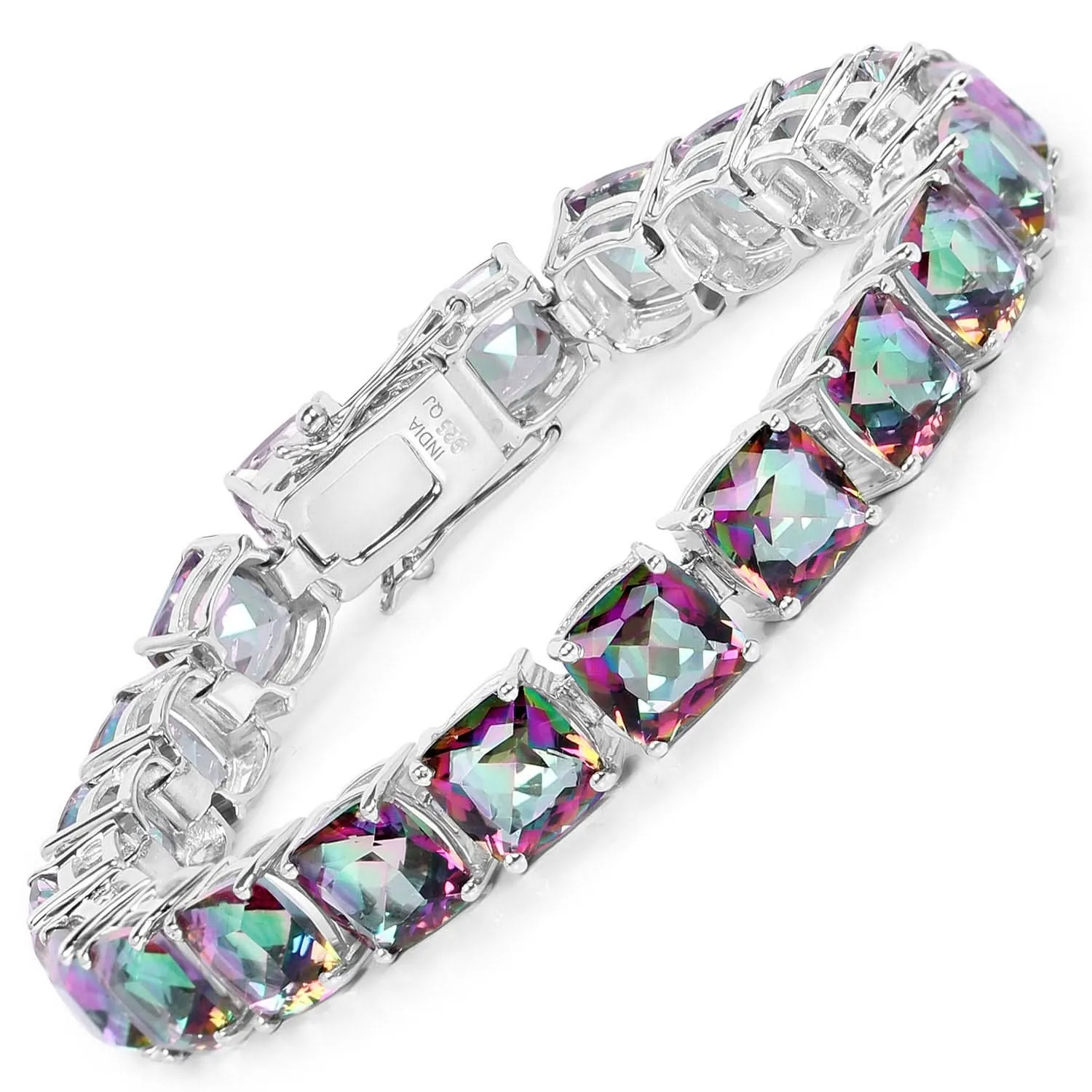 Genuine Rainbow Quartz .925 Sterling Silver Bracelet