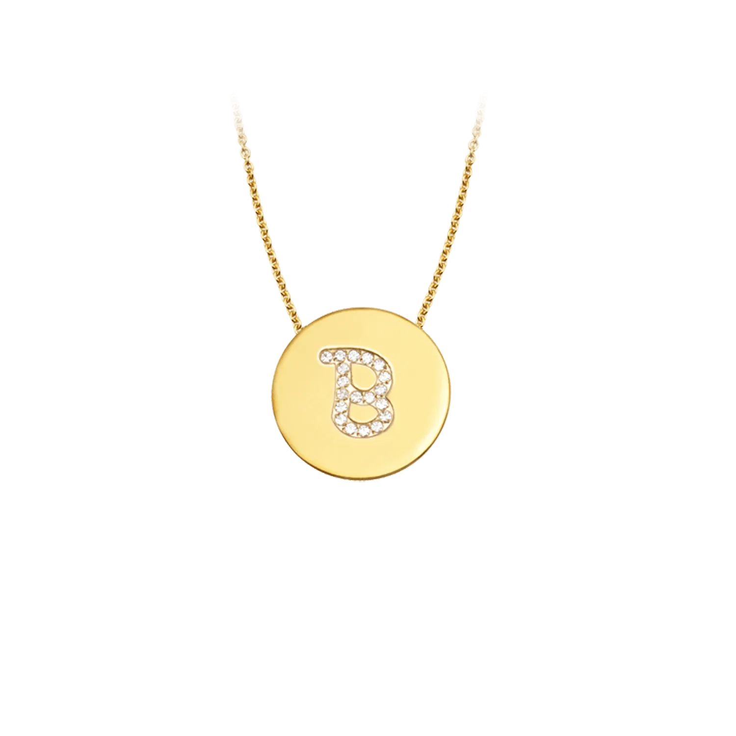 Gold Accented Scripted Initial Disc With Diamonds