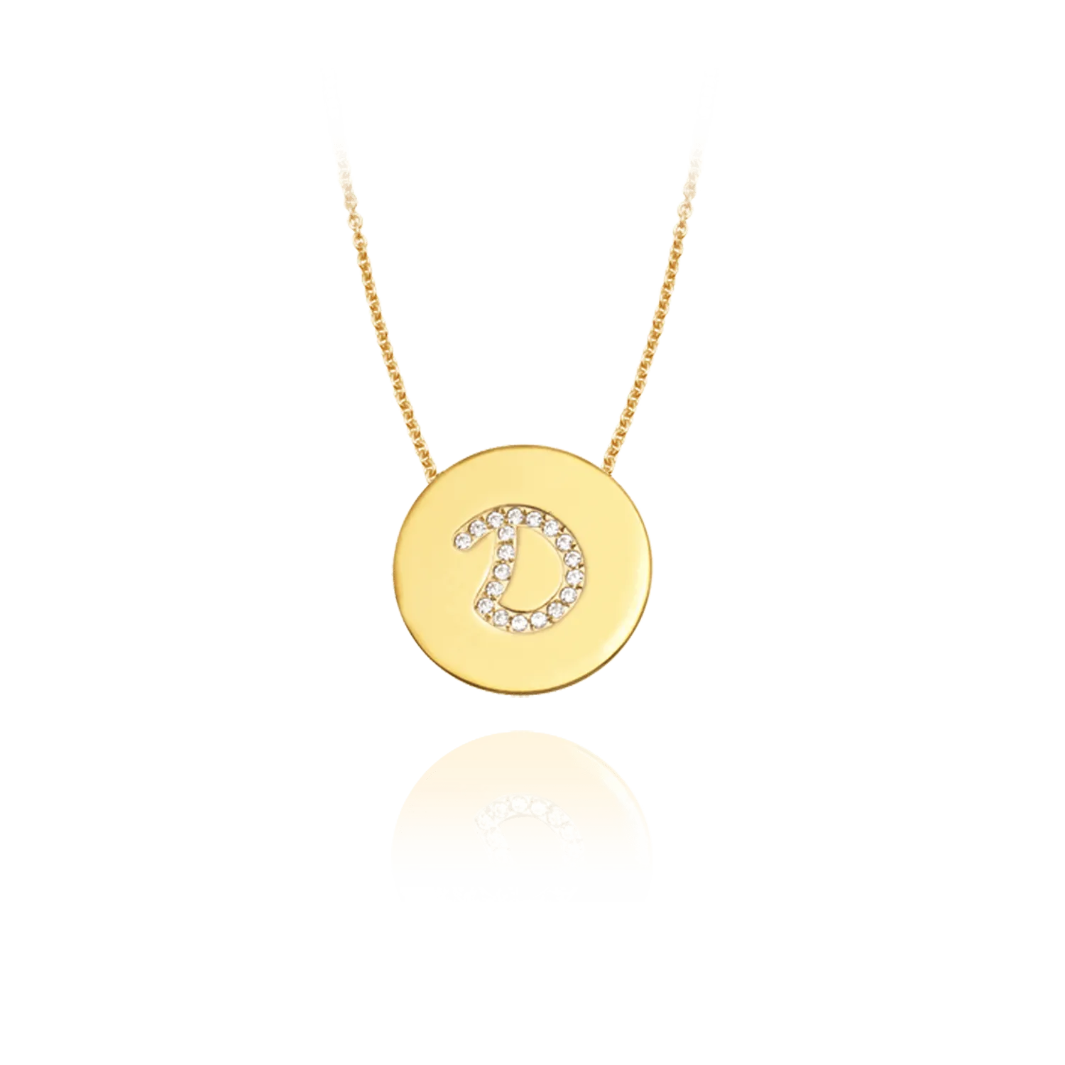 Gold Accented Scripted Initial Disc With Diamonds