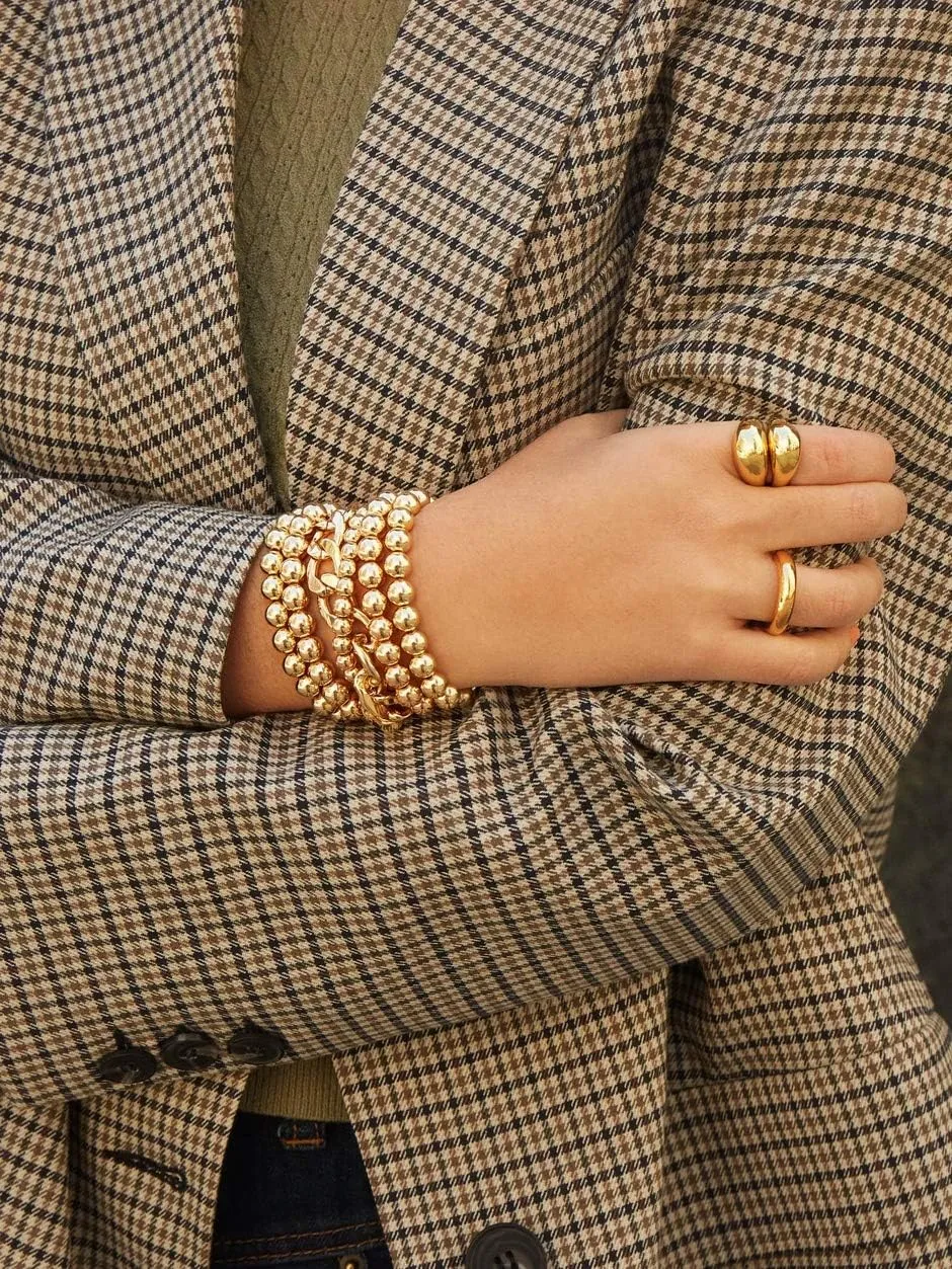 Gold Beaded Bracelets for Women Stackable 14K Gold Plated Brass Bead Ball Stretch Bracelet Bangle for Women Men 10mm 8mm 6mm