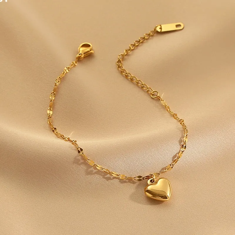 Gold Color Love Heart Charm Bracelet For Women
