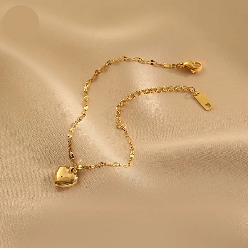 Gold Color Love Heart Charm Bracelet For Women