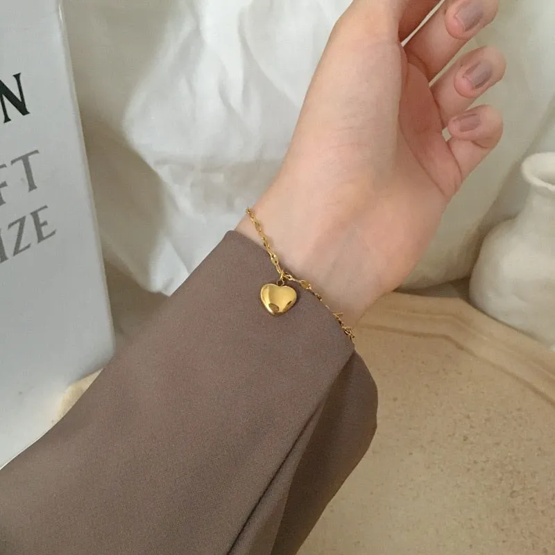 Gold Color Love Heart Charm Bracelet For Women