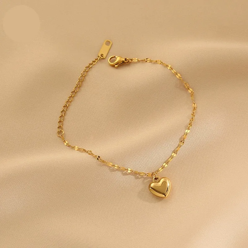 Gold Color Love Heart Charm Bracelet For Women