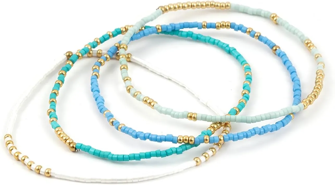 Gold Pearl Beaded Bracelets for Women Stackable Set, Elegant Delicate Paperclip Link Stretch Chain Summer Bracelet Dainty Trendy Gold Jewelry Birthday Gift