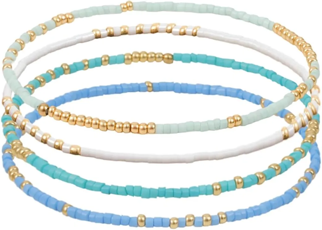 Gold Pearl Beaded Bracelets for Women Stackable Set, Elegant Delicate Paperclip Link Stretch Chain Summer Bracelet Dainty Trendy Gold Jewelry Birthday Gift