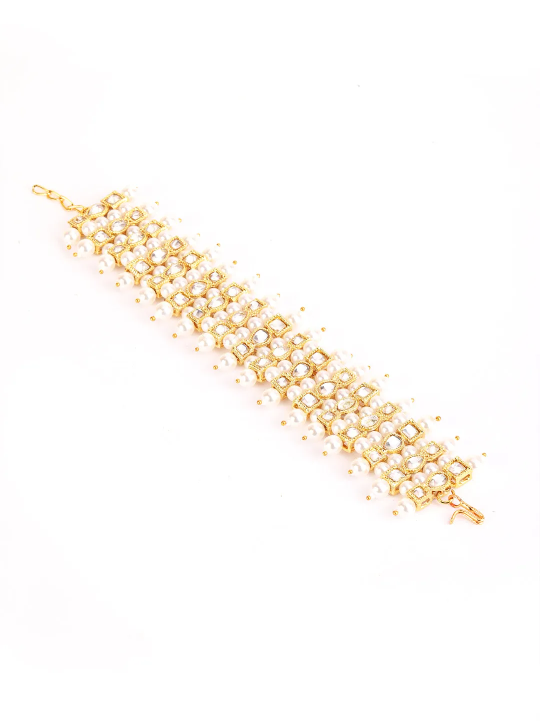 Gold-Plated Pearl & Stone Studded Wraparound Bracelet