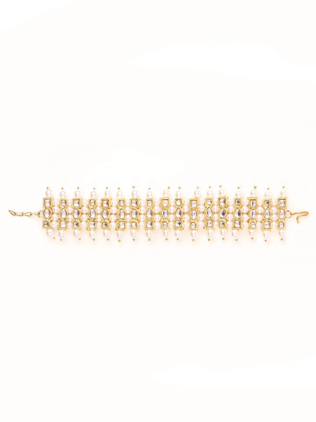 Gold-Plated Pearl & Stone Studded Wraparound Bracelet