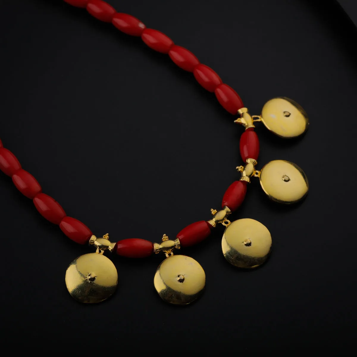 Gold Plated Silver Coral Necklace with वाडगा (Vadagaa) Motif