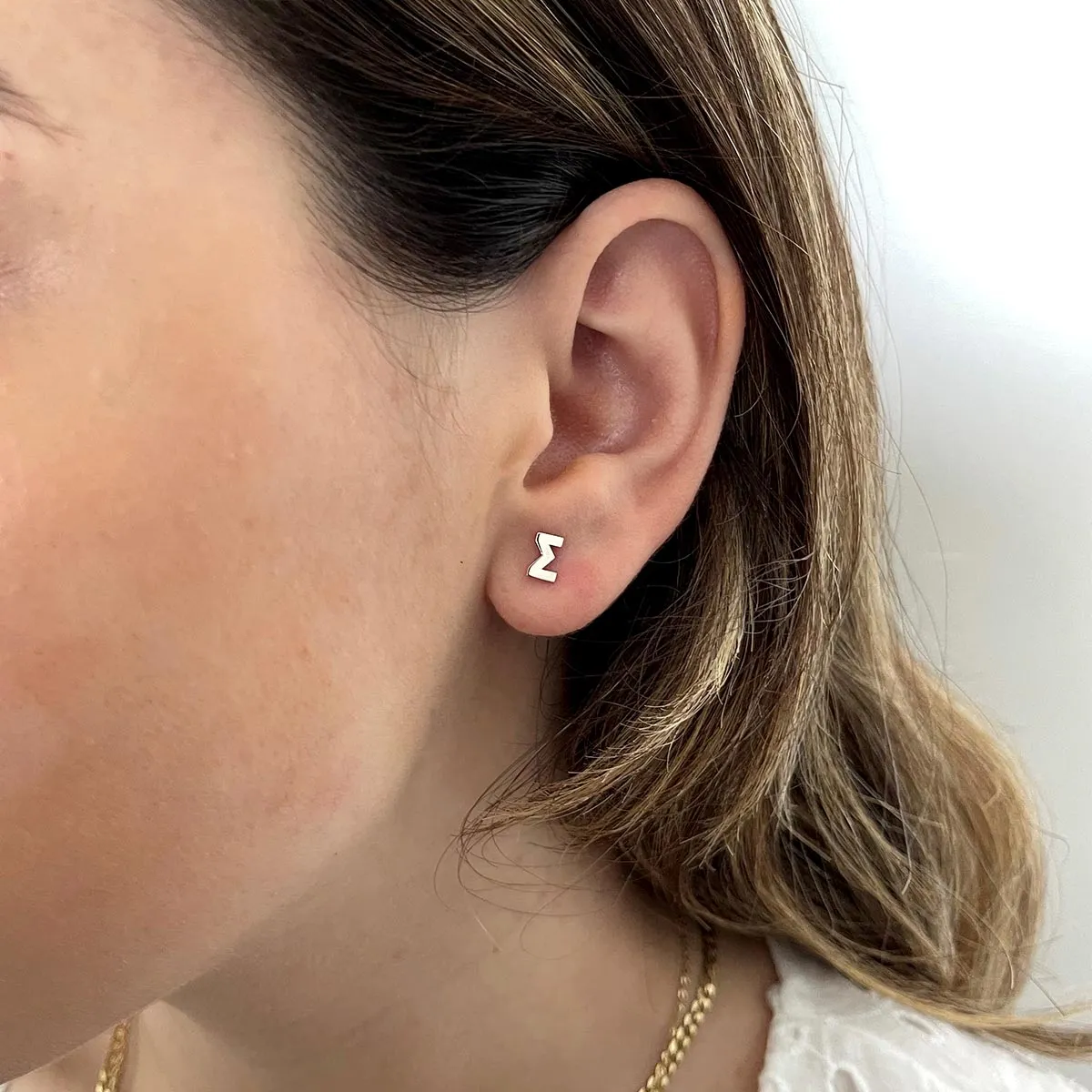 Greek Modern Initial Stud Earrings