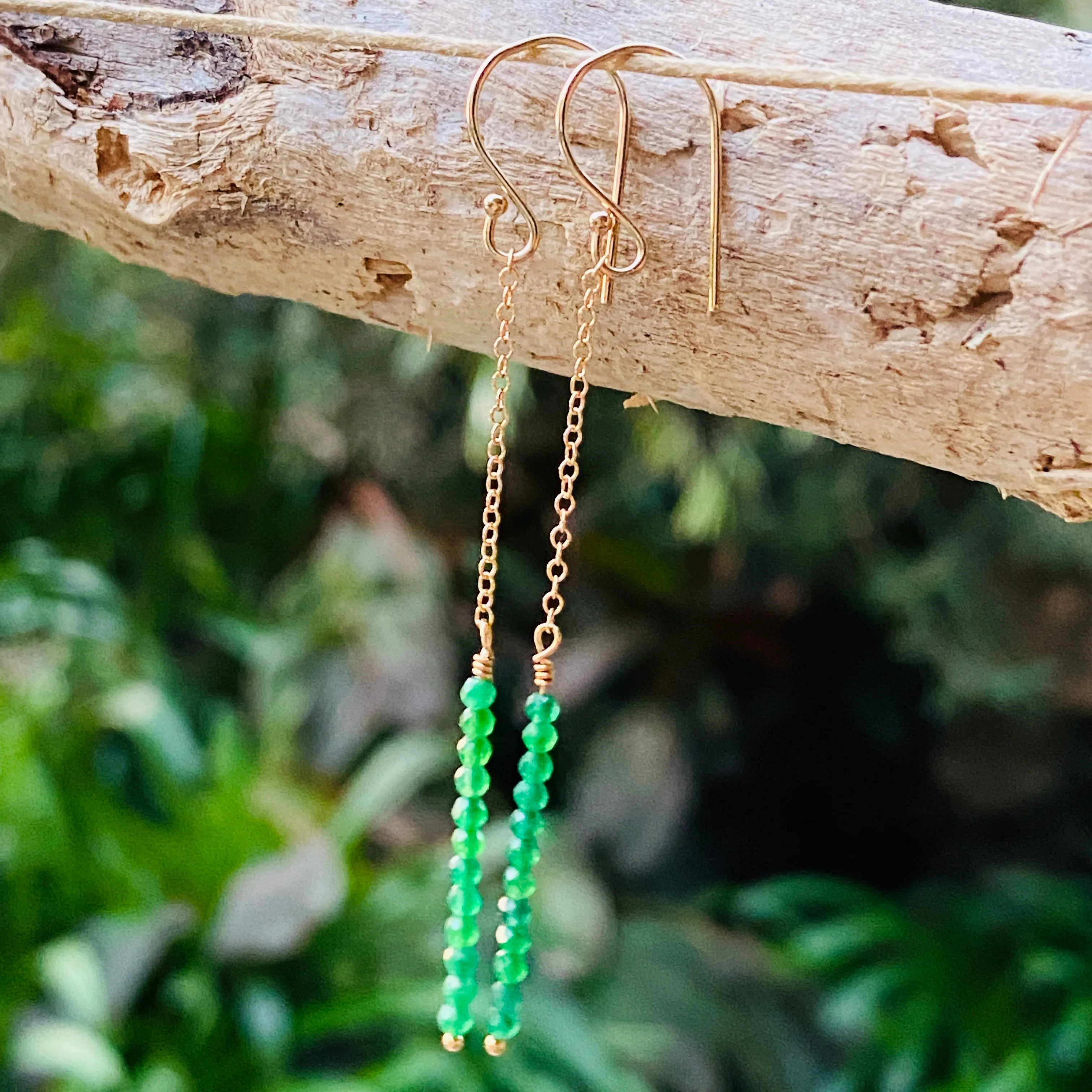 Green Onyx Threader Style Dangle Earrings