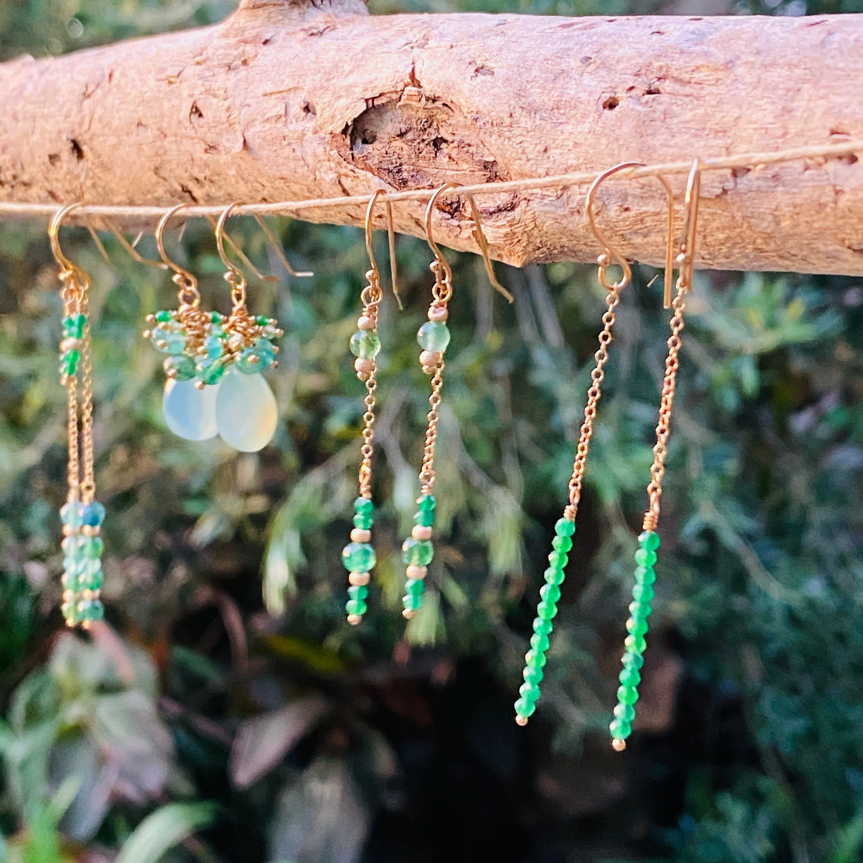 Green Onyx Threader Style Dangle Earrings