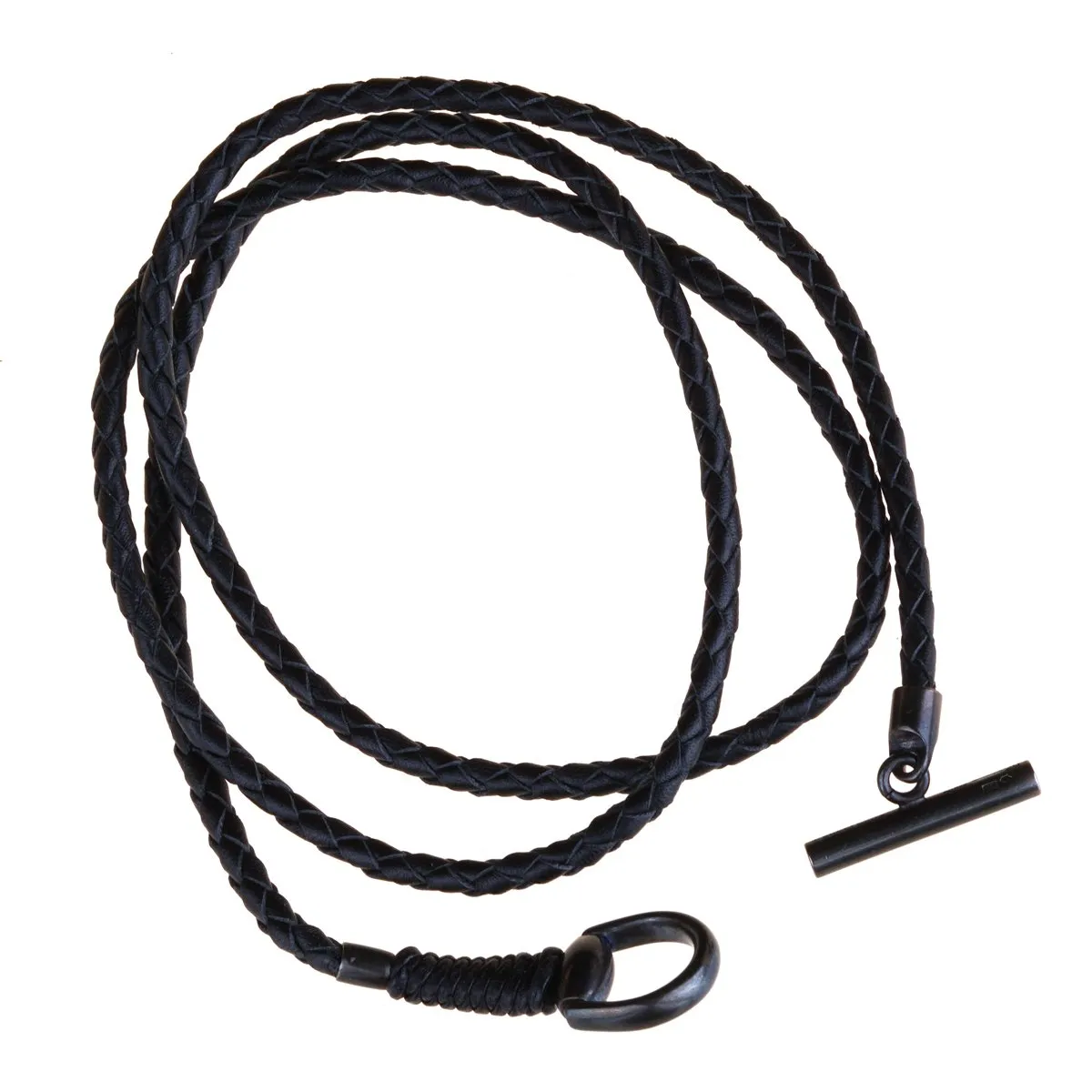 Gucci Leather Horsebit Burnished Silver Bracelet