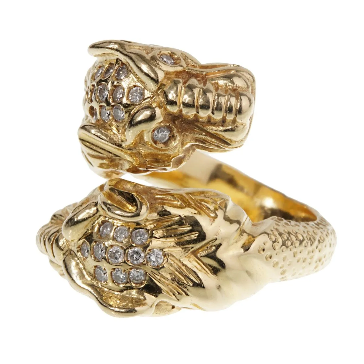 Gucci Tiger Diamond Yellow Gold Ring Sz 7