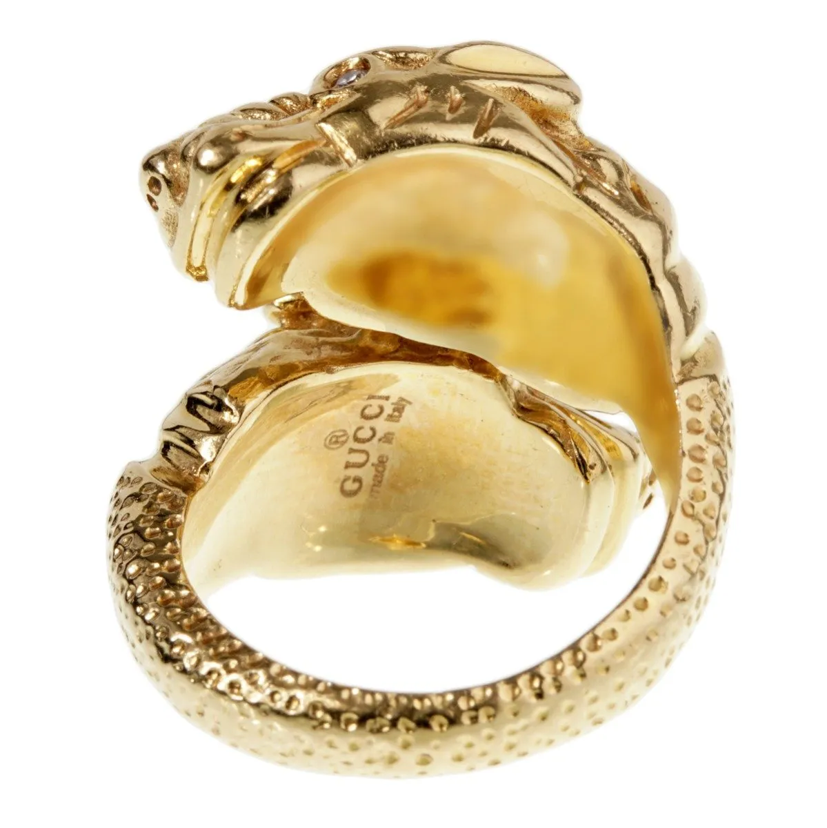 Gucci Tiger Diamond Yellow Gold Ring Sz 7