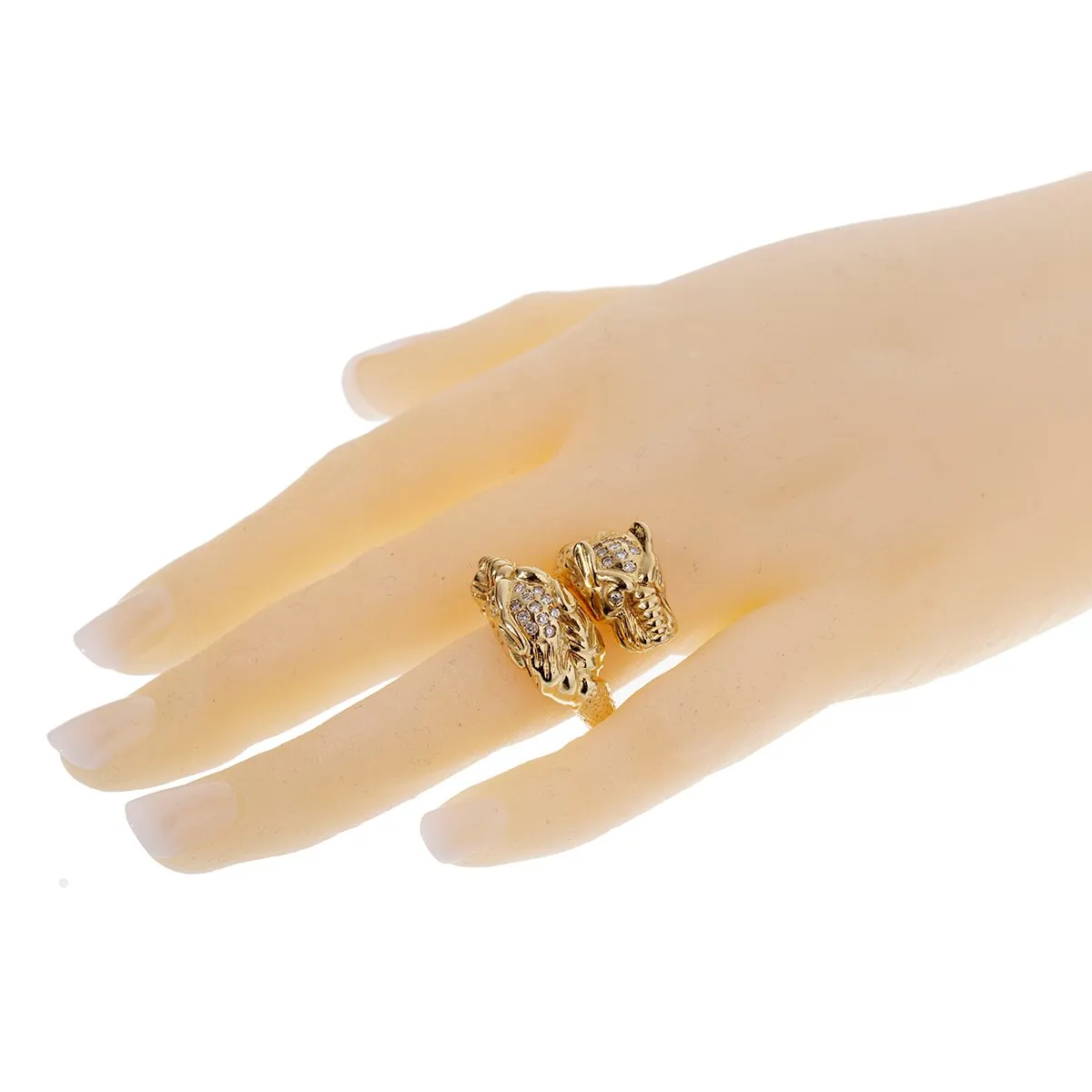 Gucci Tiger Diamond Yellow Gold Ring Sz 7
