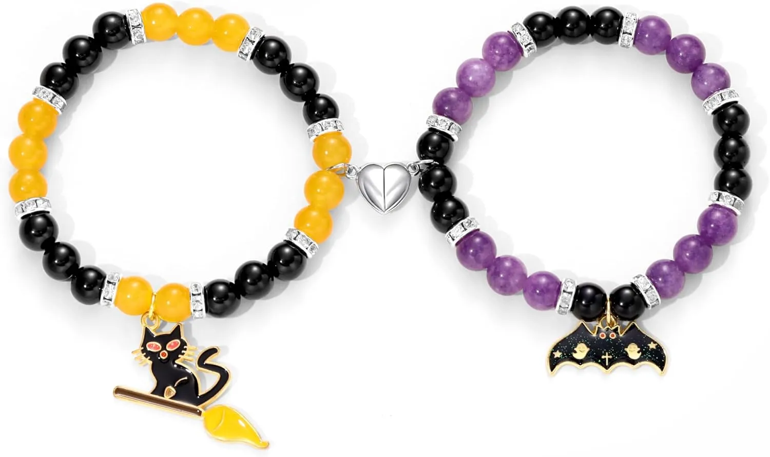Halloween Bracelets Halloween Gifts for Women Halloween Themed 2 Pcs Beaded Matching Bracelets with Pumpkin Bat Ghost Grim Reaper Charm Accessories Halloween Party Decorations Jewelry