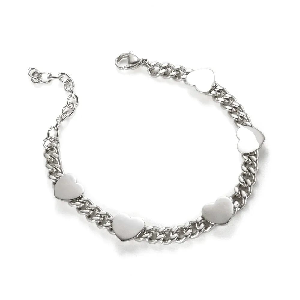 Heart Chain Bracelet for Women Stainless Steel Golden Waterproof Bracelets