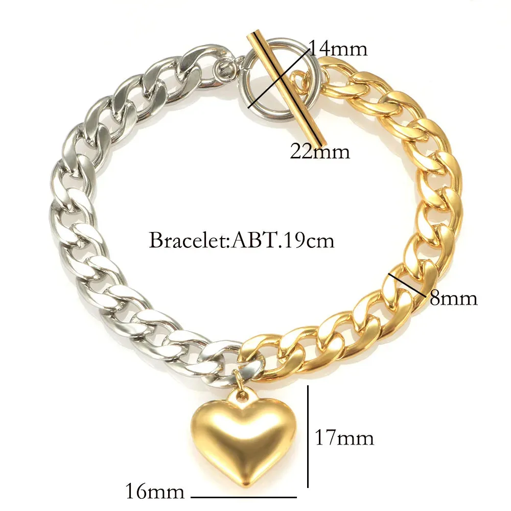 Heart Chain Bracelet for Women Stainless Steel Golden Waterproof Bracelets