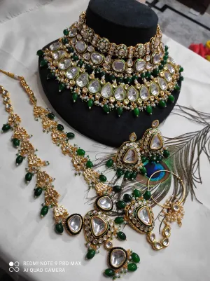 Heavy Kundan Jewellery Set With Choker & Long Necklace