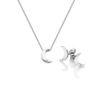 Hot Diamonds Amulets Sterling Silver Diamond Crescent Moon Necklace Earrings Set