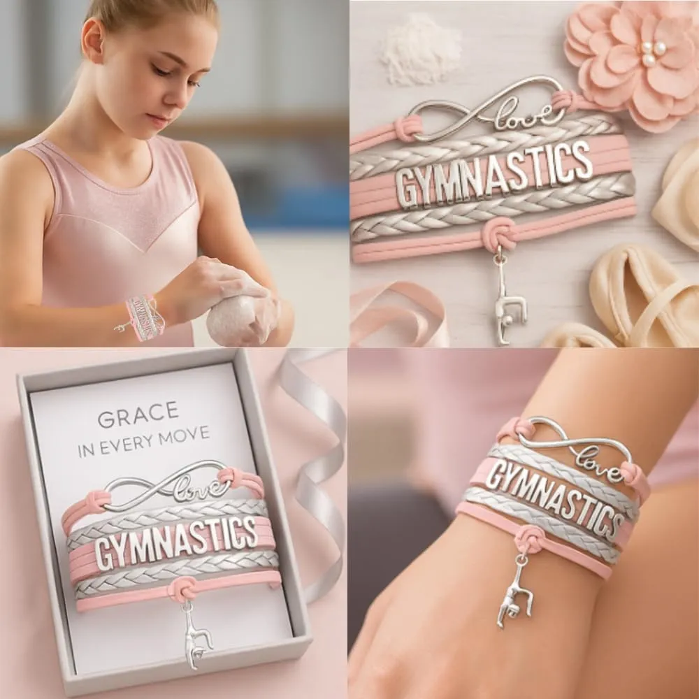 Infinity Collection Gymnastics Bracelets For Girls- Adjustable Charm Bracelet Gymnastic Charm. Gymnastics Bracelet Gifts for Gymnasts, Teams & Coaches.