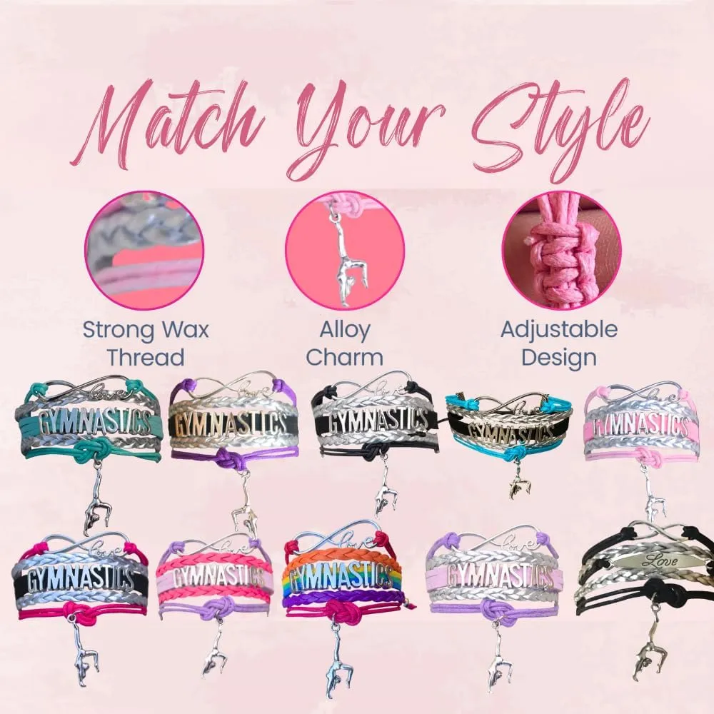 Infinity Collection Gymnastics Bracelets For Girls- Adjustable Charm Bracelet Gymnastic Charm. Gymnastics Bracelet Gifts for Gymnasts, Teams & Coaches.