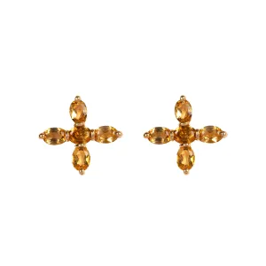 Jane Austen Topaz Cross Earrings in Citrine and Gold