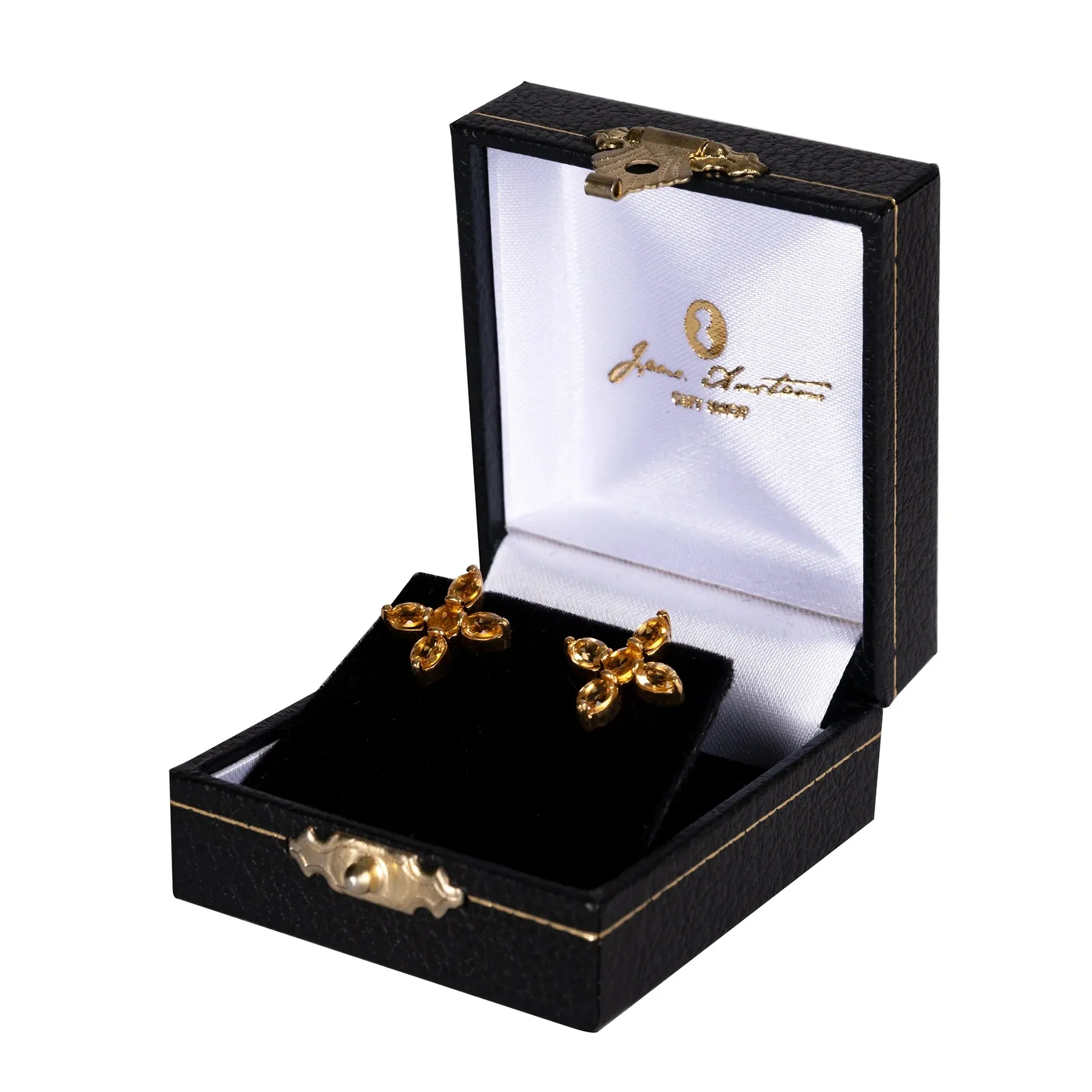 Jane Austen Topaz Cross Earrings in Citrine and Gold