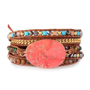 La Femme Natural Stones Drusy Leather Wrap Bracelet